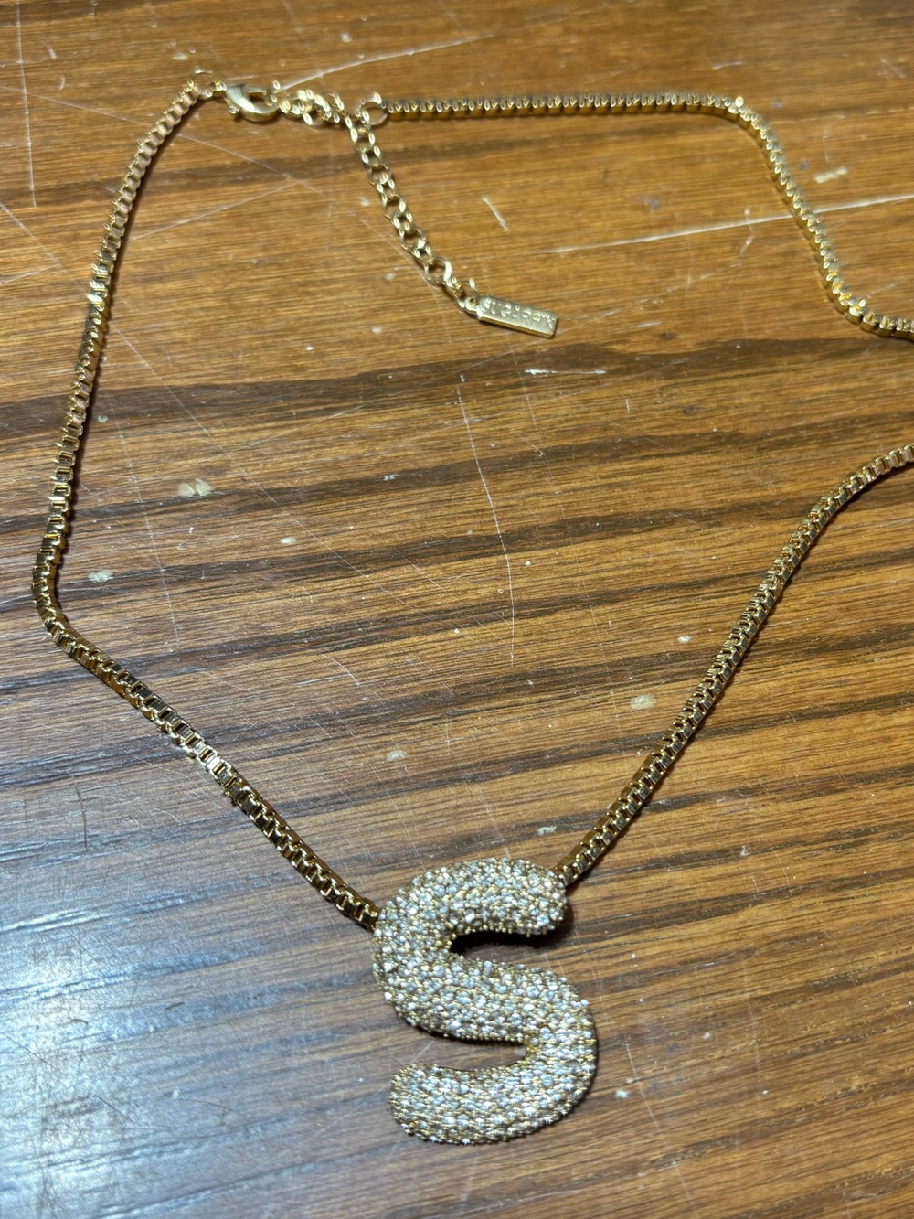 Sugarfix Gold tone 'S' initial pendant necklace with rhinestones
